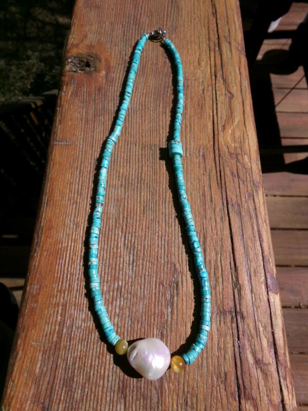 turquoise and freshwater pearl necklace